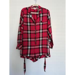 Victoria’s‎ Secret One Piece Long Sleeve Shorts Romper Red Plaid Large Belted